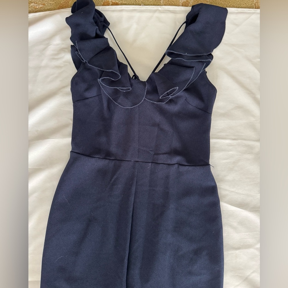 Navy Blue Ruffle Jumpsuit - Picture 8 of 10
